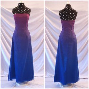 Purple blue ombre gradient Aline strapless gown dress with rhinestones 4